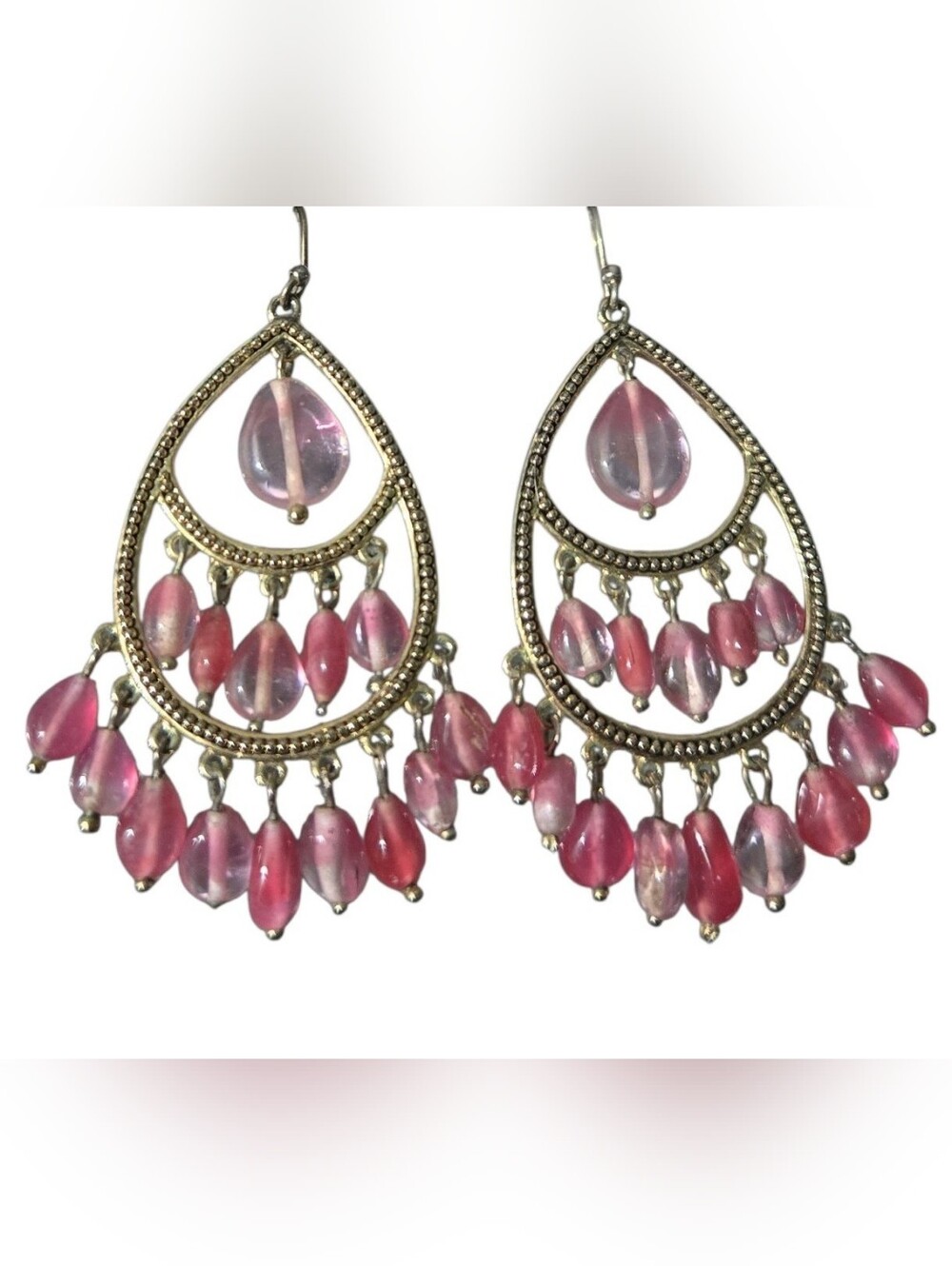 Pink Teardrop Beaded Chandelier Earrings